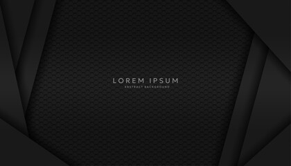 Modern hexagonal black material texture background overlaid with black paper
