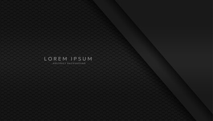 Modern hexagonal black material texture background overlaid with black paper