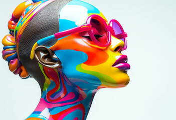 Wall Mural - Exotic surrealism fashion art creativity ideas with colorful juicy liquid blending with skin face person model.vibrant color.modern pop art