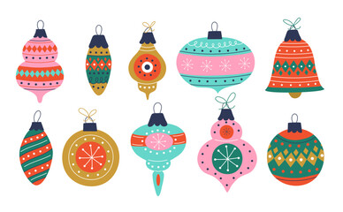 Wall Mural - christmas tree toys set. vector illustration