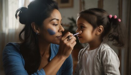 Wall Mural -  Mom paints her daughter's face