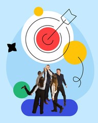 Wall Mural - teamwork. employees giving high five, starting new project together, maintaining common aims. contem