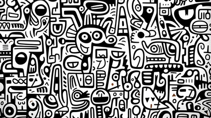 Wall Mural - Cute black and white graffiti art abstract background poster web page PPT, artistic background