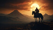 a medieval warrior on horseback silhouette. Generative  ai