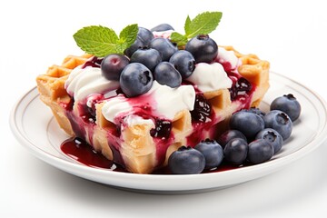 Wall Mural - A white plate topped with waffles covered in blueberries