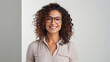 © Synthetica - Portrait of beautiful smiling businesswoman with curly hair in eyeglasses.