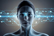© ismael - 3d rendering of futuristic cyborg woman with circuit on her head.IA generativa