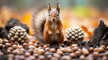 Wall Mural - squirrel in the forest HD 8K wallpaper Stock Photographic Image 