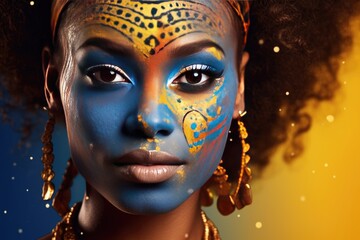 Wall Mural - Beautiful glamour African woman with black skin body art.