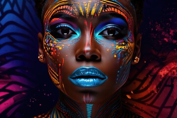 Wall Mural - Beautiful glamour African woman with black skin body art.