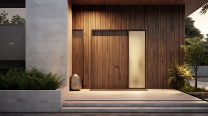 Wall Mural - Modern entrance door by wooden, which makes the house really elegant and homely right from the start. Generative AI Technology 