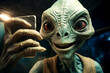 © Zelma - A green funny alien with big eyes is taking a selfie