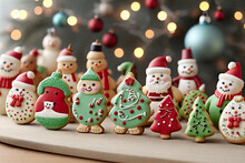 Christmas Gingerbread Cookies In The Form Of Snowmen And Santa Claus