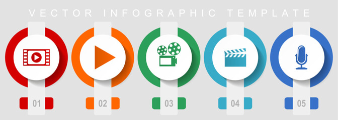Poster - Entertainment flat design icon set, miscellaneous icons such as video, play, cinema, movie and music, vector infographic template, web buttons collection