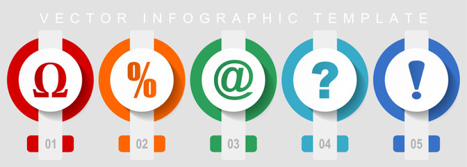 Fototapete - Symbols flat design icon set, miscellaneous icons such as omega, percent, at, question mark and exclamation sign, vector infographic template, web buttons collection
