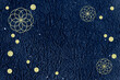 正月イメージ　菊模様と水玉模様の和紙のデザイン（金色の模様と藍色の和紙の背景）