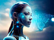 © ismael - 3d rendering of a female robot in front of a futuristic background.IA generativa