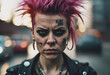 Portrait of an angry punk woman