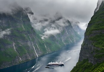 Wall Mural - Mystic Maelstrom: Norway's Geiranger Fjord Mist.