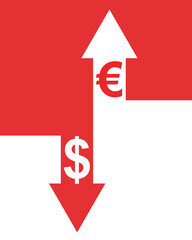 Poster - Euro dollar currency pair. USD vs EUR. Fluctuations in reserve currencies. Falling dollar exchange rate. Increase in value of euro. Exchange euros for dollars. Financial analytics. 3d image