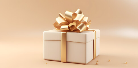 Gold bow gift box on gold background template