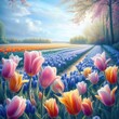 spring landscape with tulips