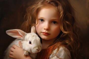 Wall Mural - little girl with rabbit