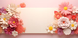Fototapeta Sypialnia - Pink color framework for photo or congratulation with paper blossom and flowers.Woman's day, 8 march, Easter, Mother's day, anniversary