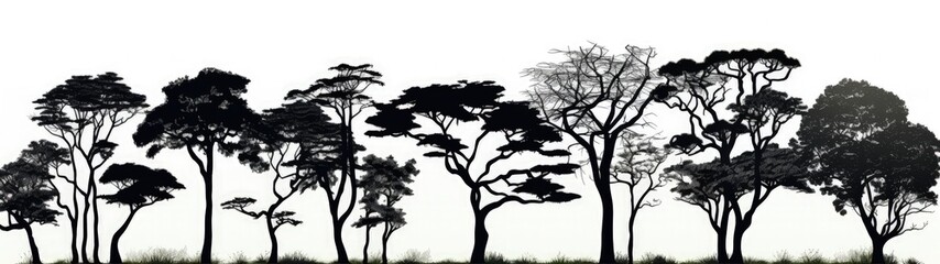  Contrasting Silhouettes: Black and White Trees Against a Bright Background