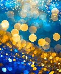 Sticker - Bokeh effect shiny golden and blue background, wallpaper. ideal for Christmas holiday season design, or New Year celebration, or for web ad backdrop