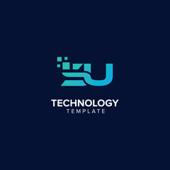 Alphabet Letter SU US Technology Logo Design Pixel Element.