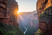 Magical Moment Of Sunrise Over Gorge, With First Light Illuminating Deep Chasm, Awakening Of Nature, And Promise Of New Day In This Extraordinary Landscape --v 5.1