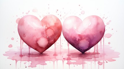 Two Hearts Pink Watercolor Spots Valentines,Valentine Day Background, Background For Banner, HD