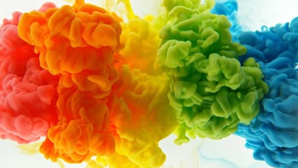 Poster - Colorful Inks Mixing in Water, Isolated on White Background.
