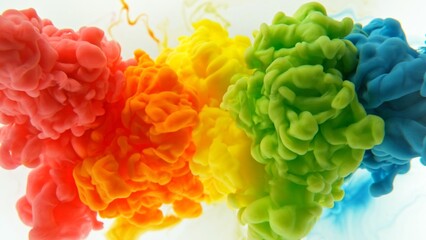 Poster - Colorful Inks Mixing in Water, Isolated on White Background.