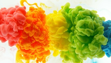 Poster - Colorful Inks Mixing in Water, Isolated on White Background.