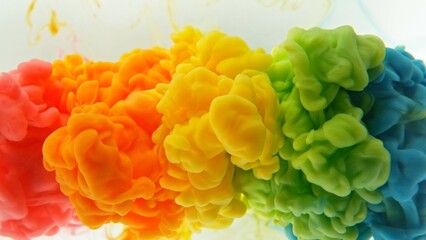 Poster - Colorful Inks Mixing in Water, Isolated on White Background.