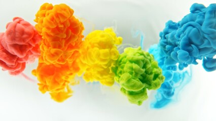 Poster - Colorful Inks Mixing in Water, Isolated on White Background.