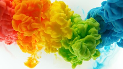 Poster - Colorful Inks Mixing in Water, Isolated on White Background.