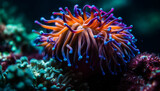 Fototapeta Do akwarium - Multi colored clown fish swim among soft coral in underwater reef generated by AI