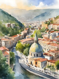 Fototapeta  - Watercolor art of Tbilisi Georgia