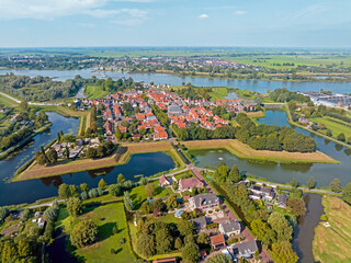 Wall Mural - Aerial from the historical town Nieuwpoort at the Lek in the Netherlands