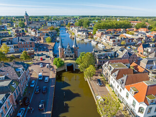 Wall Mural - Aerial from the historical city Sneek with the Watergate in the Netherlands