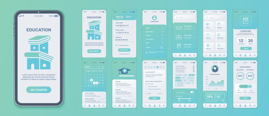 Wall Mural - education mobile app interface screens template set. account login, learning list at platform, liter