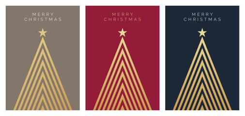 Wall Mural - set of christmas card designs with elegant geometric christmas tree illustration. modern luxury chri