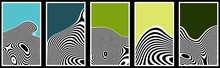 Set Of Retro Ecology Banner Designs With Wavy Contrast Stripes And Optical Interference Effect. Illusion Of Movement For Poster, Flier, Invitation, Cover, Placard.