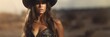 Beautiful Badass Brunette Cowgirl - Amazing Brunette Cowgirl Background - Clothes are in the Raw, Tough and Grunge Style - Cowgirl with Brown Hair Wallpaper created with Generative AI Technology