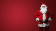 © Fxquadro - Jolly Santa Claus in traditional red suit standing with hands on hips against red backdrop