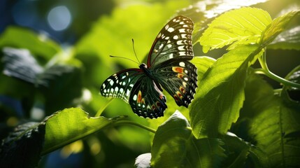 Wall Mural - A butterfly emerging from its chrysalis in a secluded garden