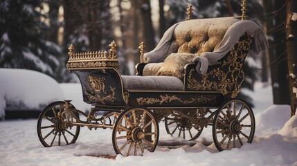 Wall Mural - an old horse drawn carriage sitting in the snow near a tree